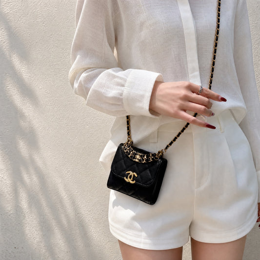 Include Entrupy Certificate of Authenticity|Very Good(Rank A)|CHANEL Caviar Skin Mini Kelly Chain Shoulder Bag Black IC Chips Model|S26072509