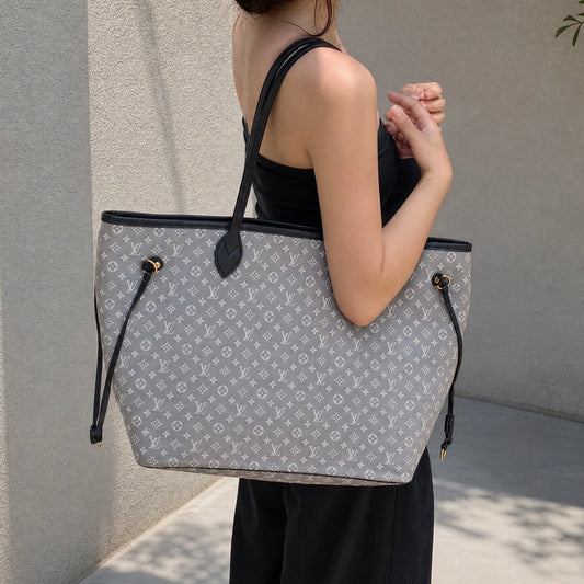 Include Entrupy Certificate of Authenticity|Good ( Rank AB)| Louis Vuitton Monogram Canvas Neverful ShoulderBag Gray|S26073115
