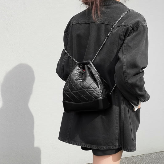 Include Entrupy Certificate of Authenticity|Good ( Rank AB)|CHANE Calf Leather Gabrielle Aged Backpack Black Made in 2019-2020Year|S26040502