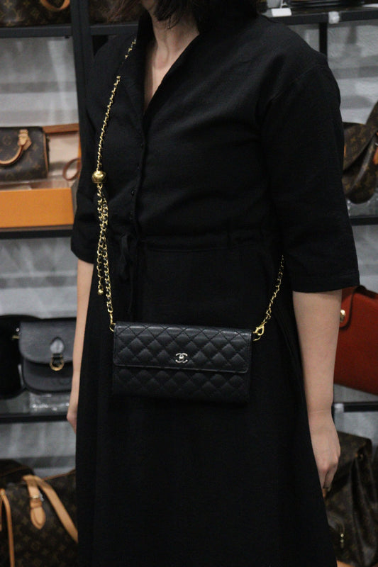 Rank A |Chanel Caviar Skin Black Long Wallet Made In 2015-2016 Year|23112804