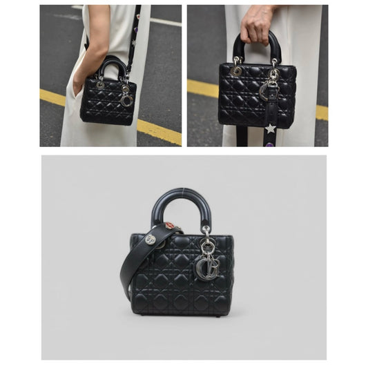 Very Good ( Rank A) | Dior Lady Dior Lamb Skin 2WAY Shoulder Bag Handbag Black |S25040701