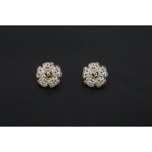 Excellent(Rank SA)| CHANEL A19K Coco Mark Camellia Rhinestone Earrings Made In 2019Year|S26031010