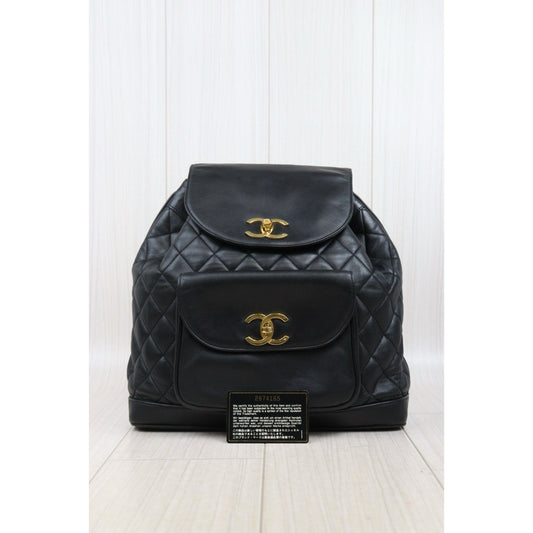 Good ( Rank AB)|CHANEL Lamb Skin Duma Backpack Black Made in 1991-1994Year|Y25022710