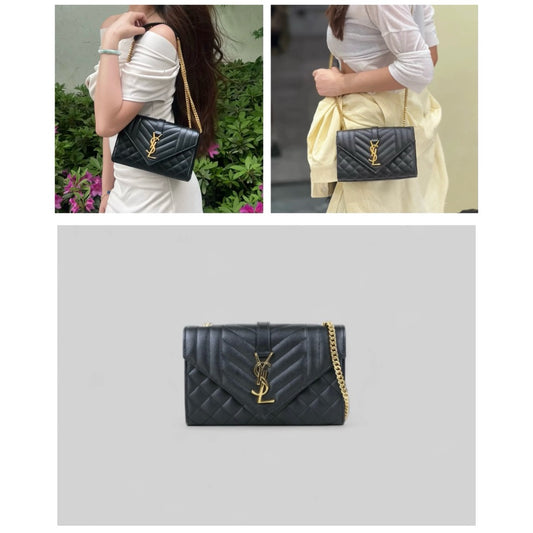 Good ( Rank AB) | Saint Laurent YSL Envelope Shoulder Bag Black|J25060501