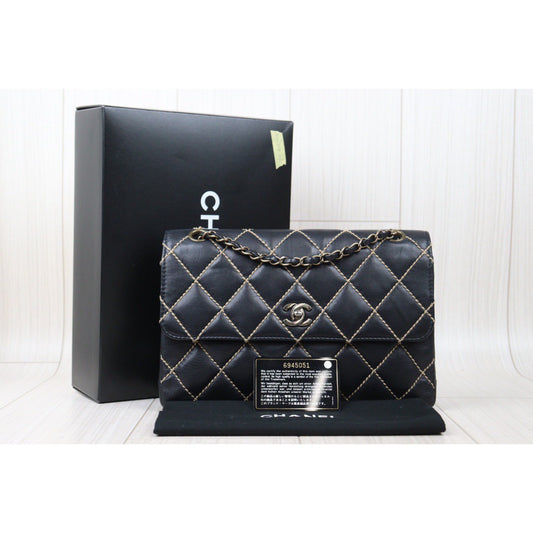Rank AB| CHANEL World Stitch Lamb Skin Chain Shoulder Bag Made In 2000~2002Year|24070421