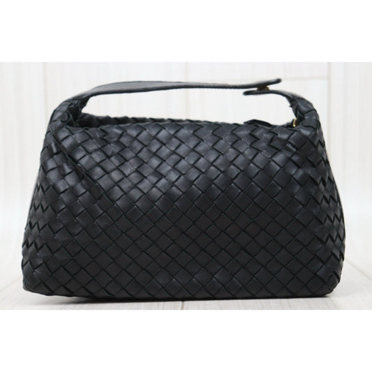 Good ( Rank AB)| Bottega Veneta Lamb Skin Braid HandBag Black|25062617