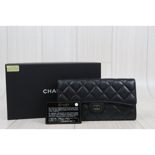 Very Good ( Rank A) |Chanel Caviar Skin Black Wallet Made In 2015-2016 Year |25100715