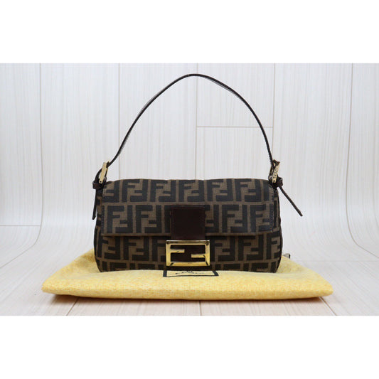 Rank A | FENDI Zucca Mamma Baguette Shoulder Bag Gold Hardware|24021501