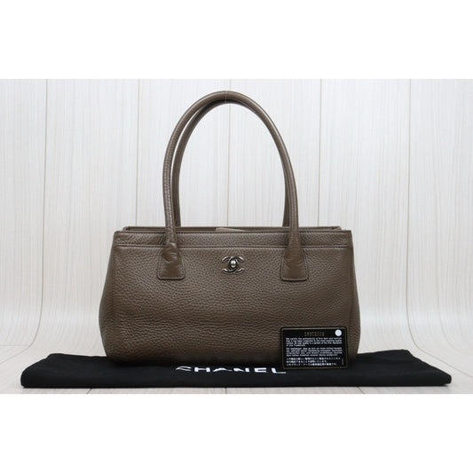 Good ( Rank AB) |CHANEL Calf Leather Cerf Tote Shoulder Bag PM Etoupe Gray Made in 2013-2014Year|25121206