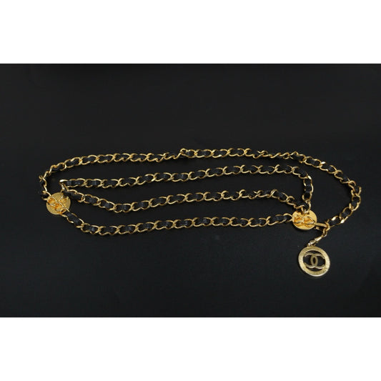 Very Good ( Rank A) | CHANEL Vintage Matrasse Coco Mark 24K Golden Plated Waist Chain|S26030901