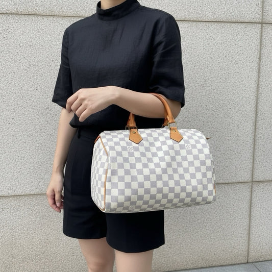 Include Entrupy Certificate of Authenticity|Good ( Rank AB)| Louis Vuitton Azul Speedy 35 Hand Bag |X26061802