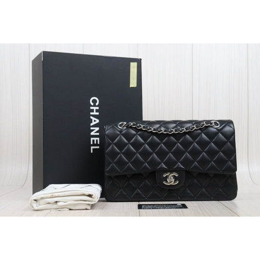 Very Good ( Rank A)| CHANEL Lamb Skin Matrasse Double Flap 25 Shoulder Bag Black Made In 2017Year|S25101808