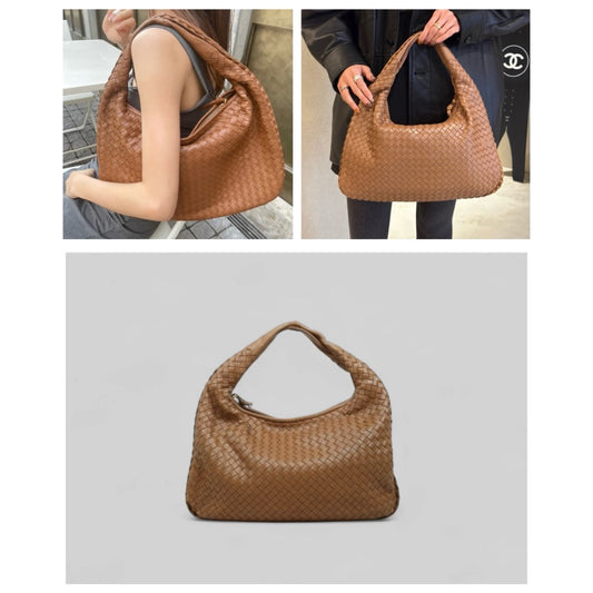 Good ( Rank AB)| Bottega Veneta Lamb Skin Braid Shoulder Bag Brown|V25042416