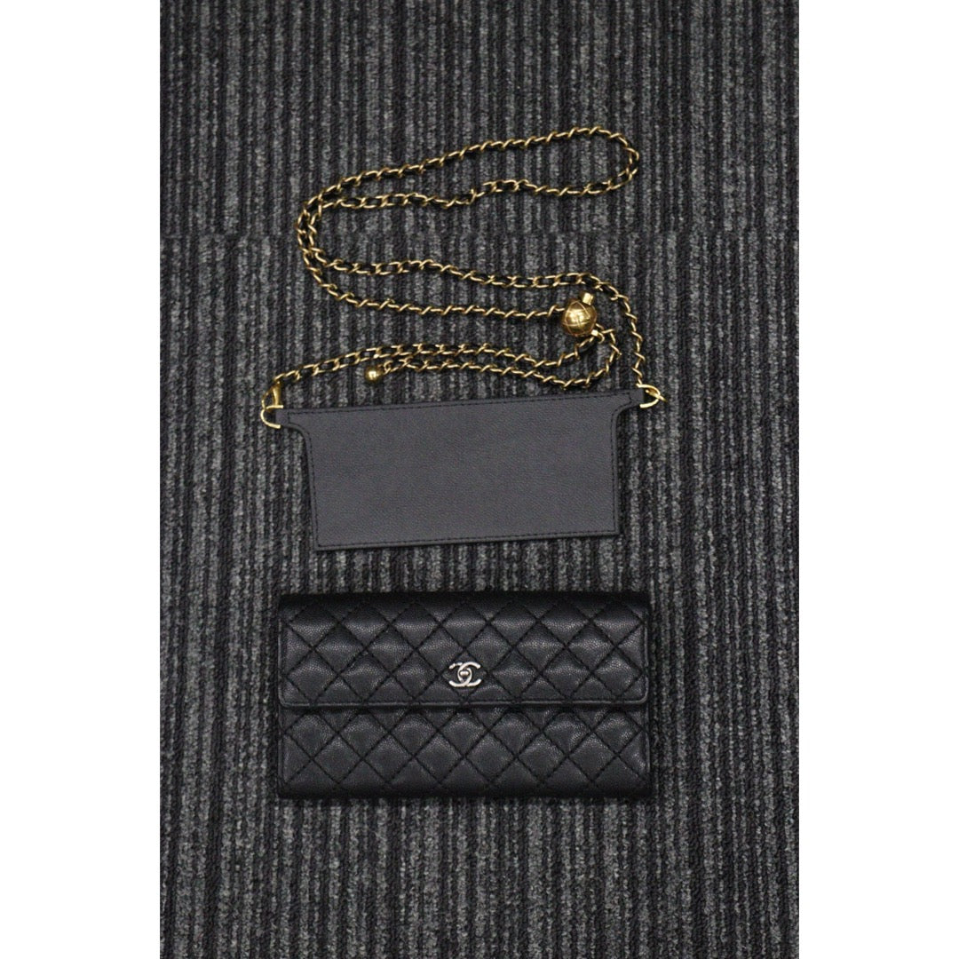 Rank A |Chanel Caviar Skin Black Long Wallet Made In 2015-2016 Year|23112804