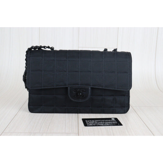 Rank A | CHANEL New Travel Line Chain Shoulder Bag Nylon Leather Black |V23053003