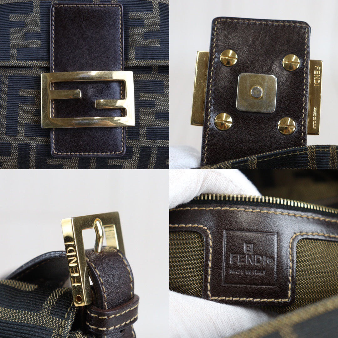 Rank AB| FENDI Zucca Mamma Baguette Shoulder Bag Gold Hardware|V23072722