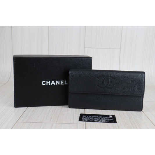 Rank AB |Chanel Caviar Skin Black Wallet|V23072724