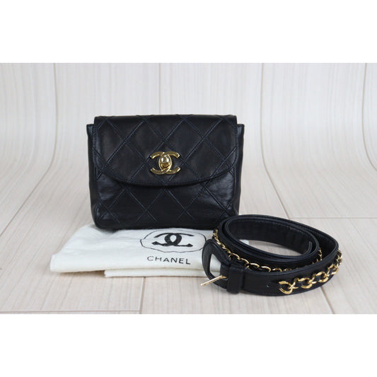 Rank A | CHANEL Matrasse Lambskin Waist Bag|23070714