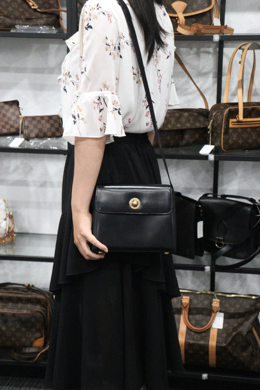 Rank A | CELINE Calf Leather Shoulder Bag Black|V23062972