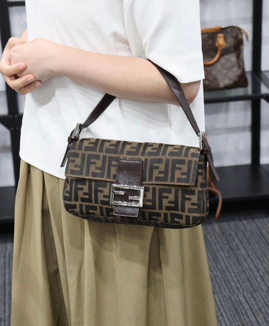 Rank AB| FENDI Zucca Mamma Baguette Shoulder Bag |23060109