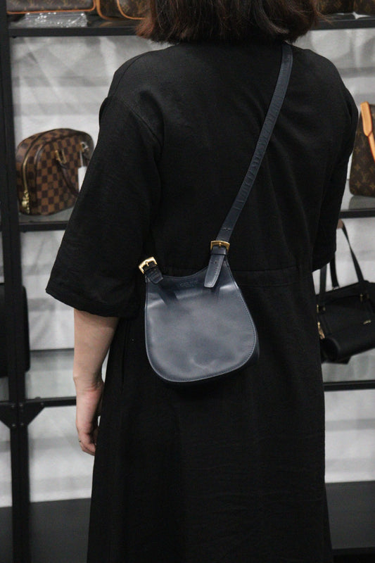 Rank AB | CELINE Calf Leather Shoulder Bag Navy|V23062929