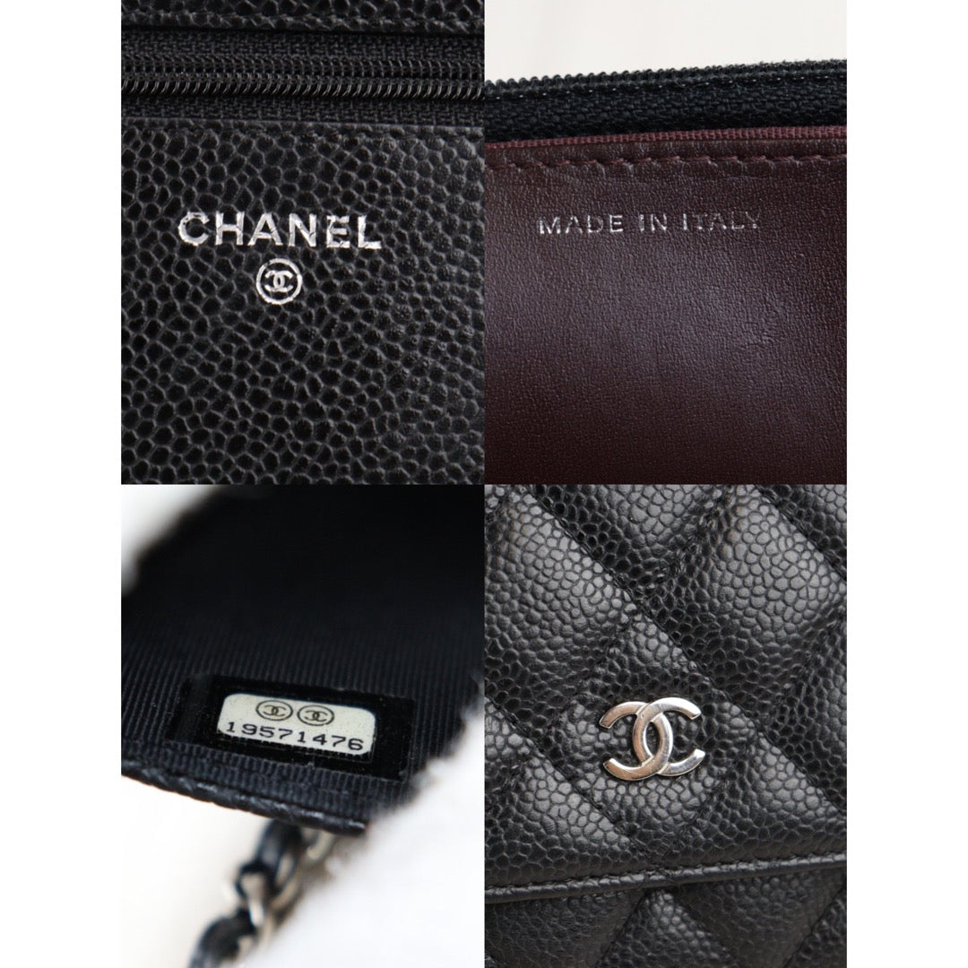 Rank SA| CHANEL Matelasse Caviar Skin Chain Wallet Black Silver Hardware |23051901