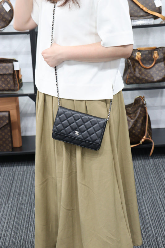 Rank SA| CHANEL Matelasse Caviar Skin Chain Wallet Black Silver Hardware |23051901