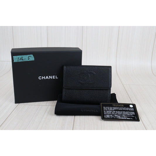 Rank A |Chanel Caviar Skin Black Wallet|V23062615