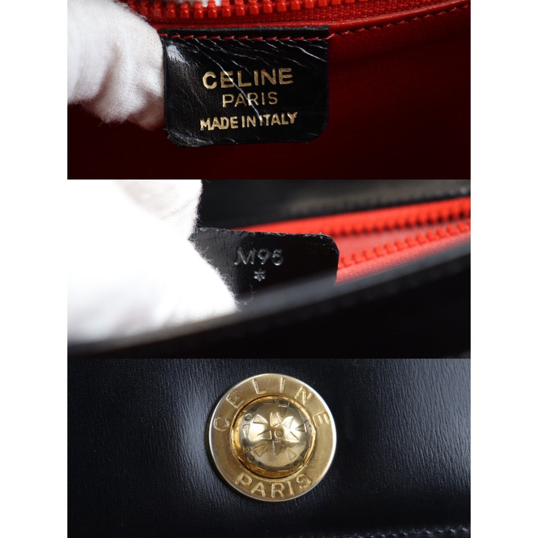 Rank A | CELINE Calf Leather Shoulder Bag Black|V23062972