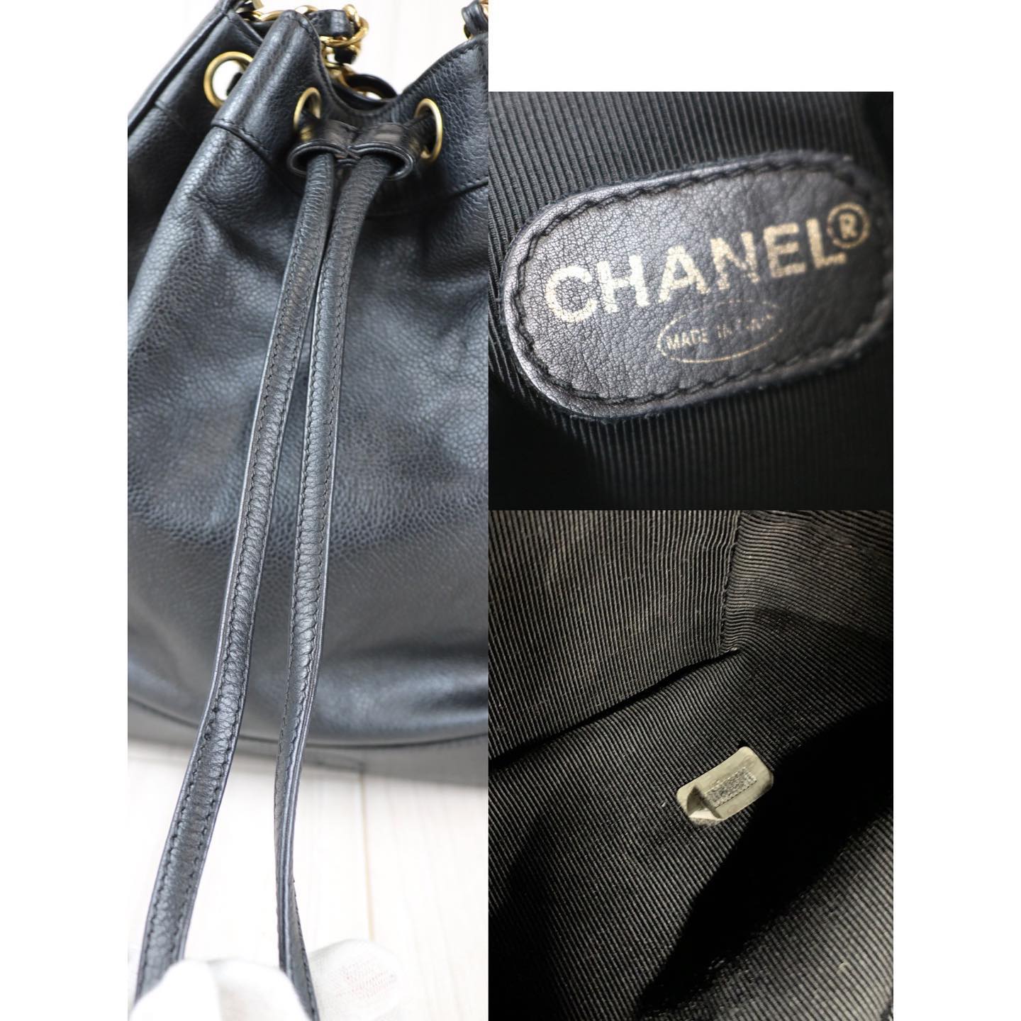 Rank A | CHANEL Caviar Skin Drawstring Shoulder Bag|112505