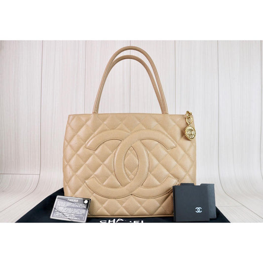 Rank A | CHANEL Caviar Skin Leather Calf Leather Tote Bag|112501