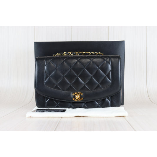 Rank A | CHANEL Matrasse Diana 25 Lamb Skin Double Flap Double Chain Bag |091008