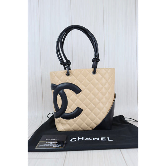 Rank AB |Chanel Cambon Tote Quilted Leather Medium |091607