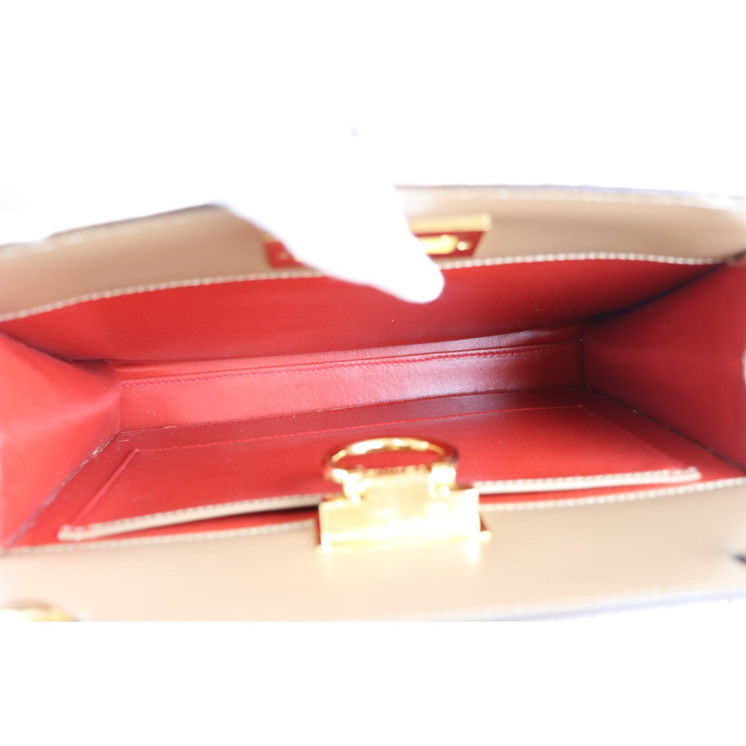 Rank A | CELINE Houndstooth Brown Haraco Handbag|092901