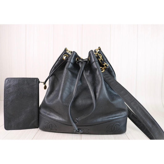 Rank A | CHANEL Caviar Skin Drawstring Shoulder Bag|112505