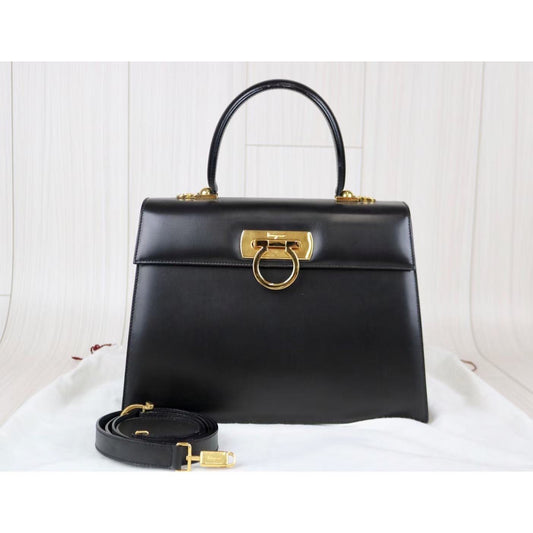 Rank A |Ferragamo Gancini 2WAY Handbag Shoulderbag| 090917