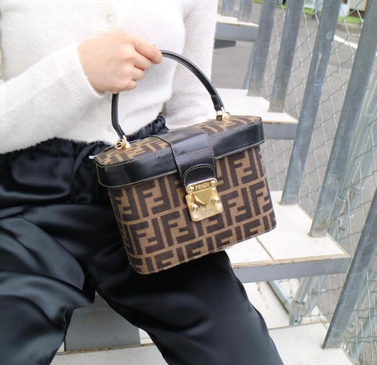 Rank A |FENDI Zucka Vanity 2way Hand Shoulder Bag|052807