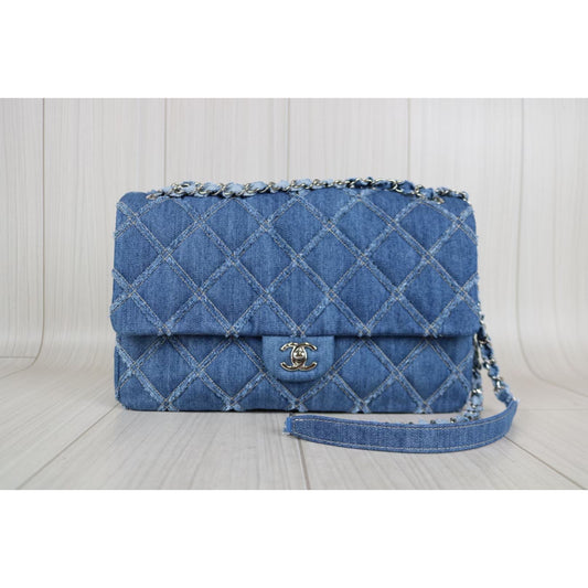 Rank A | CHANEL Denim Matrasse Chain Shoulder Bag |021507