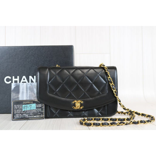 Rank A | CHANEL Matrasse Diana Lamb Skin Double Flap Double Chain Bag |052516