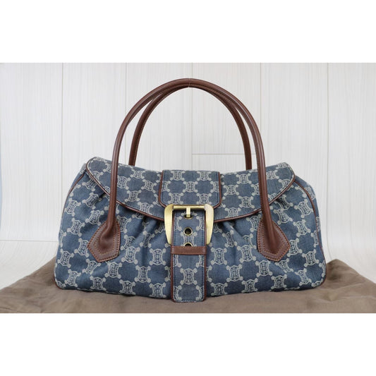Rank AB|Celine Macadam Denim HandBag|031702