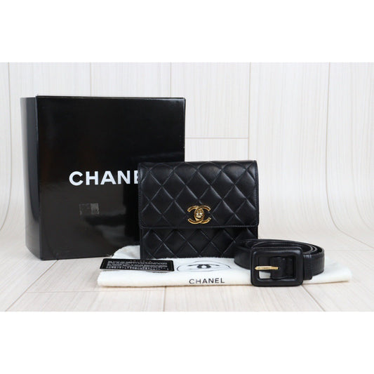 Rank A | CHANEL Matrasse Lambskin Waist Bag|23042210