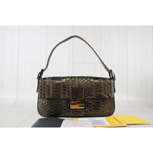 Rank A | FENDI Snake Skin Baguette Shoulder Bag |041510