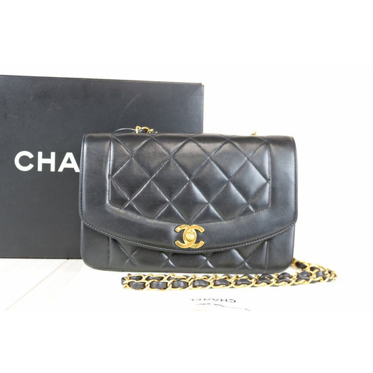 Rank A | CHANEL Matrasse Diana Lamb Skin Double Flap Double Chain Bag |021113