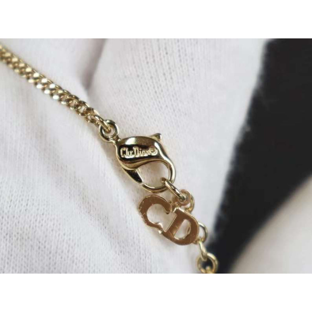 Rank A | Dior Necklace Earring Set Gold 18k Gold Plated Rhinestone|090105