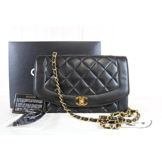 Rank A | CHANEL Matrasse Diana 25 Lamb Skin Double Flap Double Chain Bag |070601