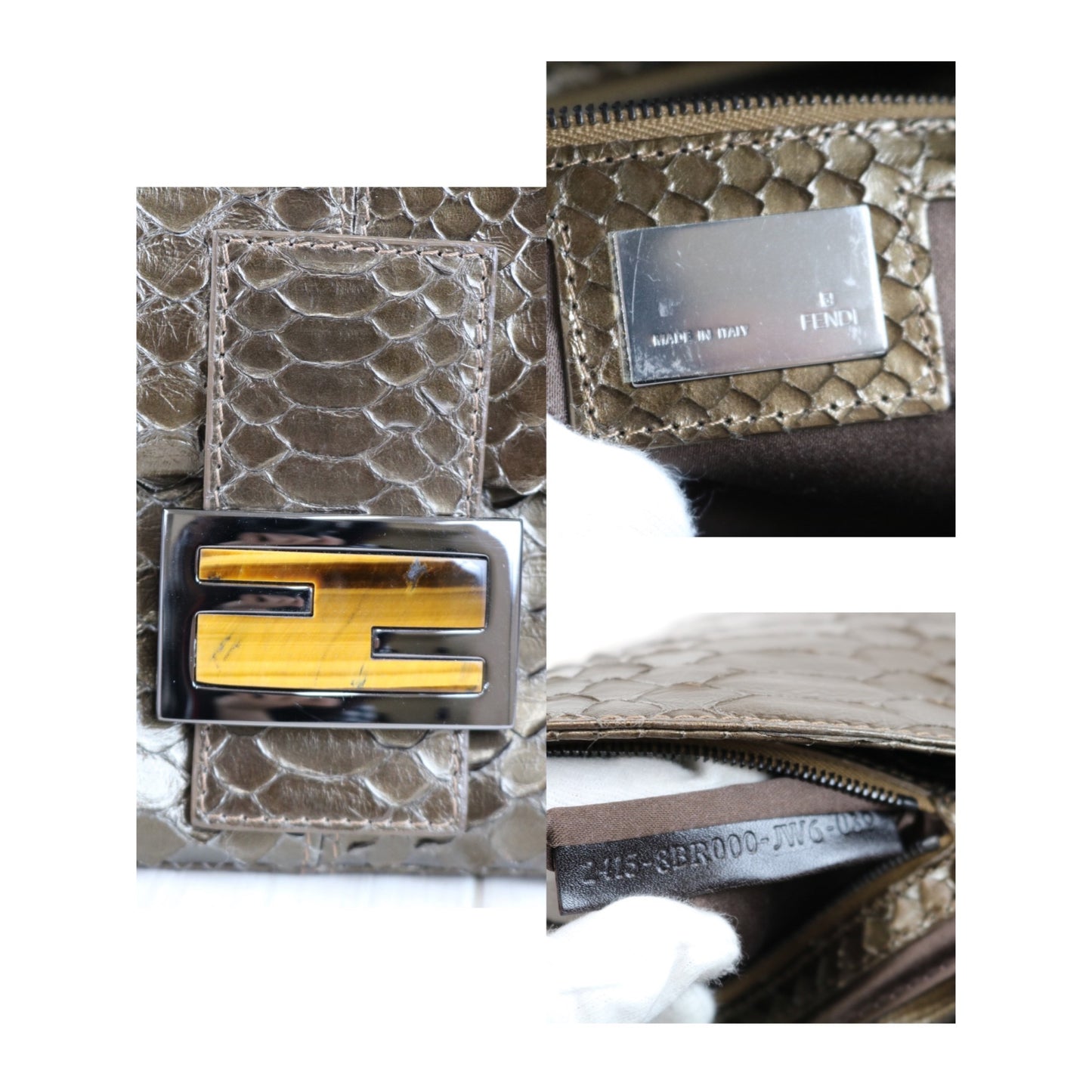 Rank A | FENDI Snake Skin Baguette Shoulder Bag |041510