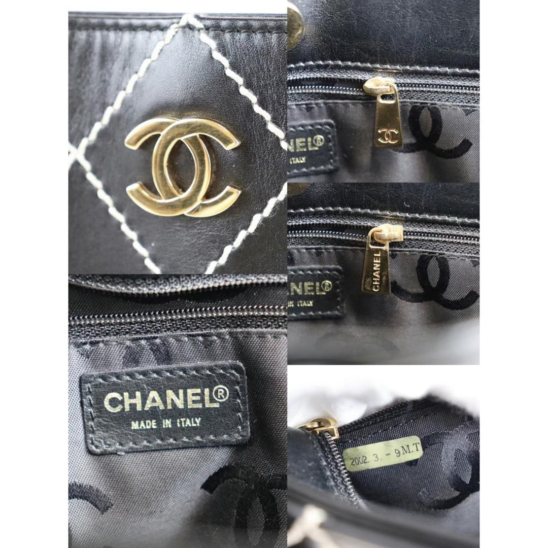 Rank A |Chanel Lamb Skin Wild Stitching Coco Mark Handbag |22102007