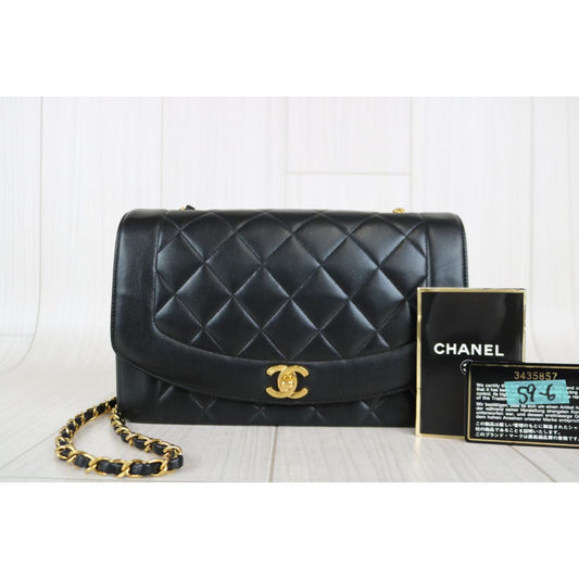 Rank A | CHANEL Matrasse Diana Lamb Skin Double Flap Double Chain Bag |041210