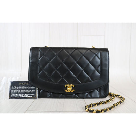 Rank A | CHANEL Matrasse Diana Lamb Skin Double Flap Double Chain Bag |051021