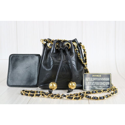 Rank A | CHANEL Lambskin Drawstring Chain Shoulder| 062712